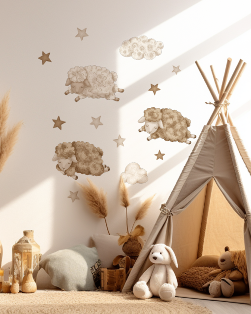 Autocolant perete pentru copii oite dormind